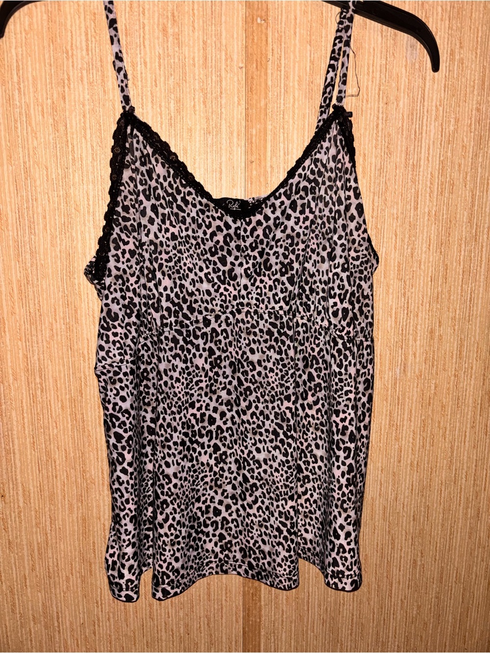 Rene Rofe Black and White Leopard Print Lace Trim Cami